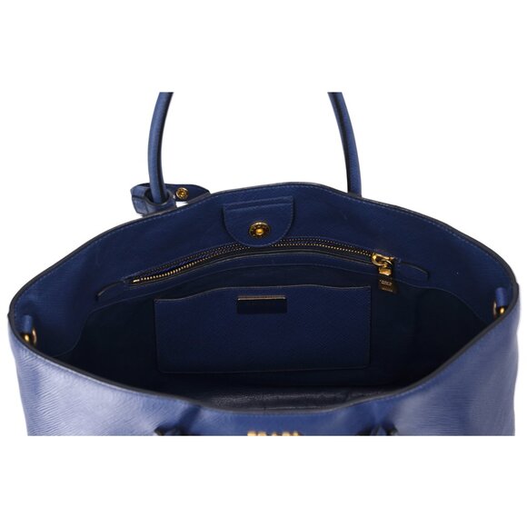 PRADA Logo Tote Bag BN2729 Blue Saffiano Cuir Leather - Picture 8 of 8